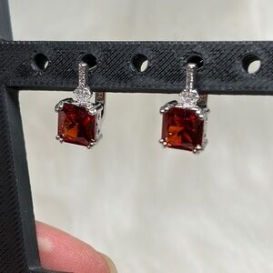 4c Princess Cut Created Ruby Earrings in Sterling Silver